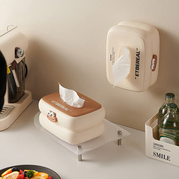 Cute Cartoon Tissue Box Holder – Smiley Face Desktop Napkin Dispenser