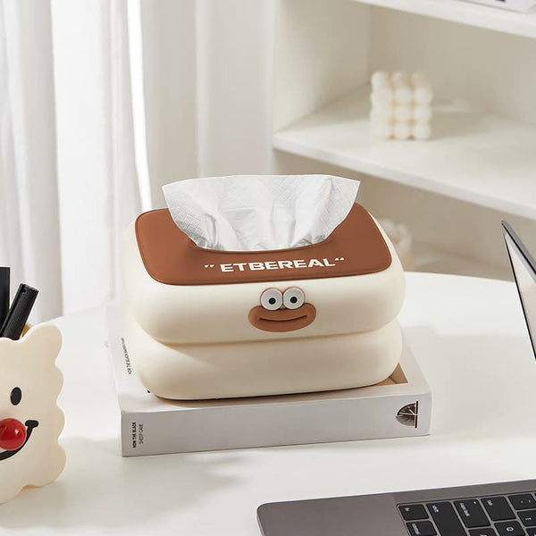 Cute Cartoon Tissue Box Holder – Smiley Face Desktop Napkin Dispenser