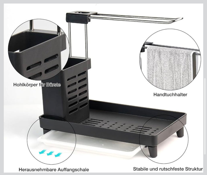 Premium Bathroom Countertop Organizer with Towel Bar & Removable Drain Tray | Multi-Function Sink Caddy