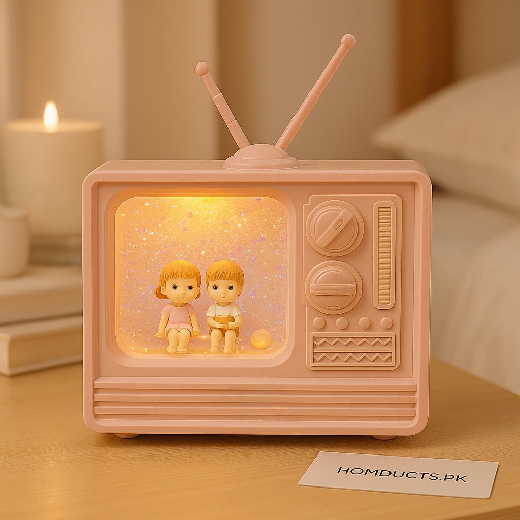 Vintage TV Couple Night Light – Cute Retro LED Lamp with Glitter Glow