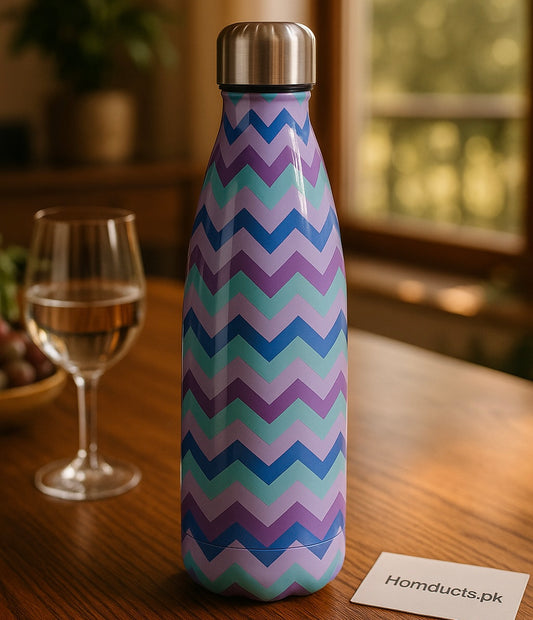 Premium Insulated Stainless Steel Zigzag Water Bottle – 500ml | Hot & Cold Flask