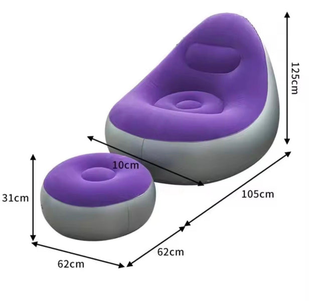 Luxury Inflatable Lounge Chair with Ottoman – Modern Air Sofa Set for Living Room & Bedroom