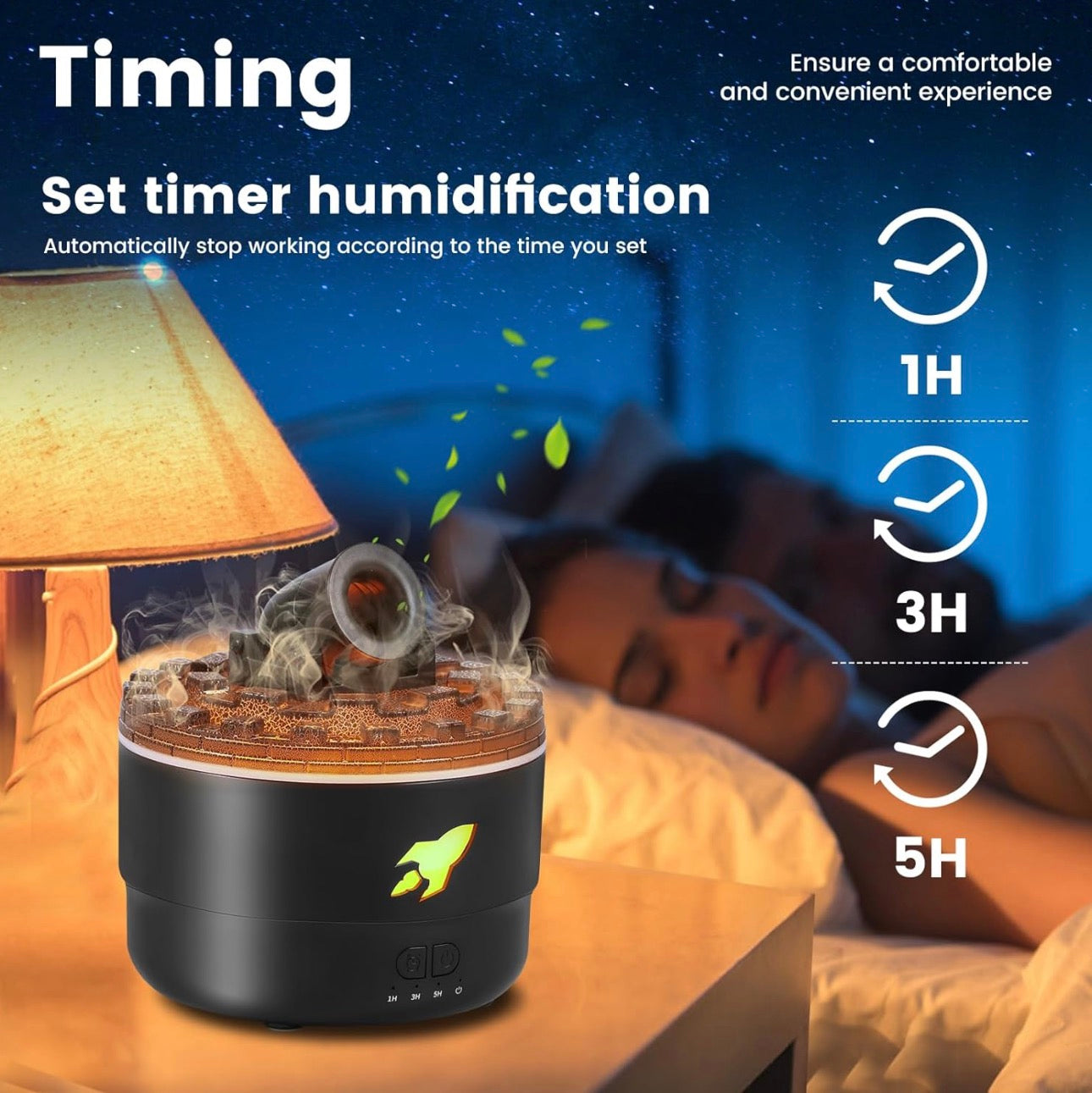 Rocket Blast 3D Mist Humidifier with Projection & Ambient Night Light – Ultra Cool Steam Diffuser
