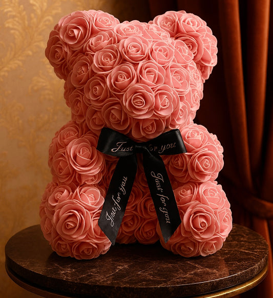 Luxury Pink Rose Teddy Bear Gift – Handmade Foam Rose Flower Bear with Ribbon for Anniversaries, Birthdays & Valentine’s Day