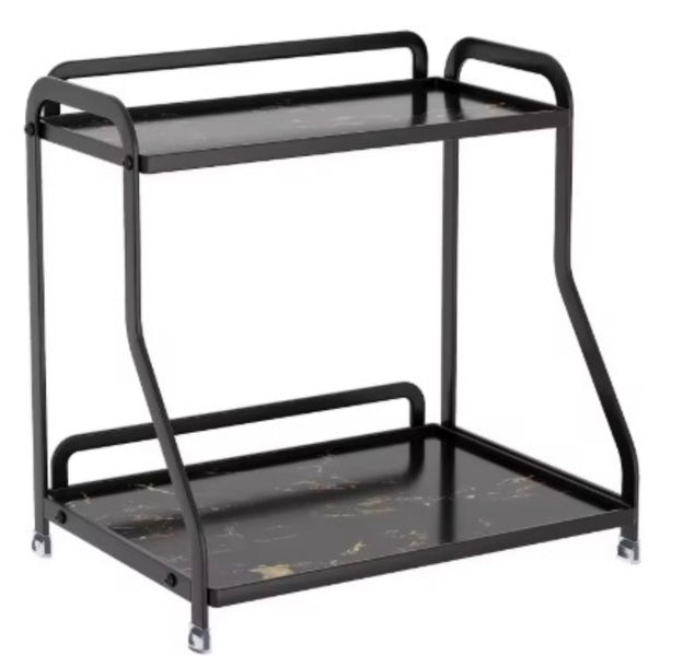 Luxury Black Marble Bathroom Storage Rack – 2-Tier Metal Organizer Shelf