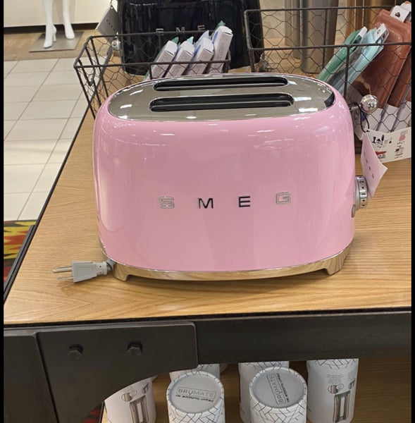SMEG 2-Slice Retro Toaster – Pastel Pink Premium Stainless Steel Bread Toaster with Multi-Function Controls