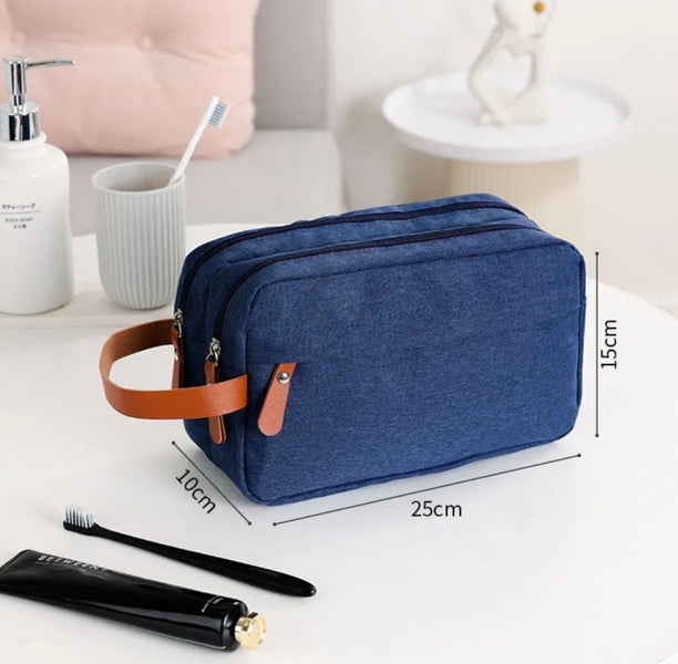 Premium Travel Toiletry Bag – Waterproof Organizer with Leather Handle (25cm)