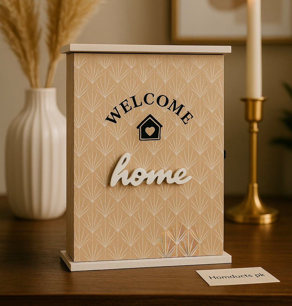 Wooden “Welcome Home” Decorative Key Cabinet – Wall Mounted Storage Box