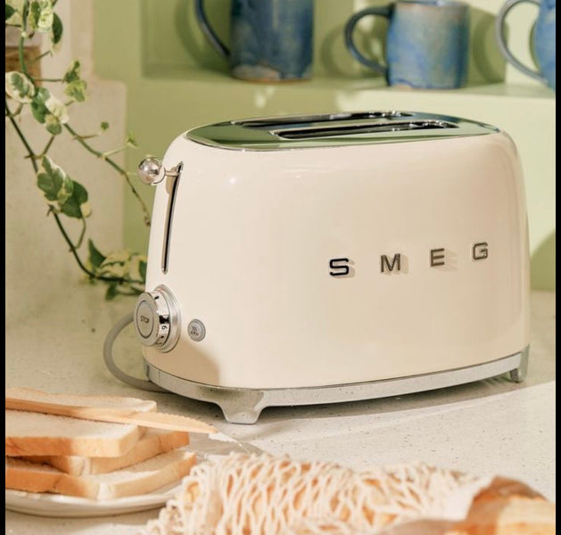 SMEG 2-Slice Retro Toaster – Cream White Premium Stainless Steel Bread Toaster with Multi-Function Controls