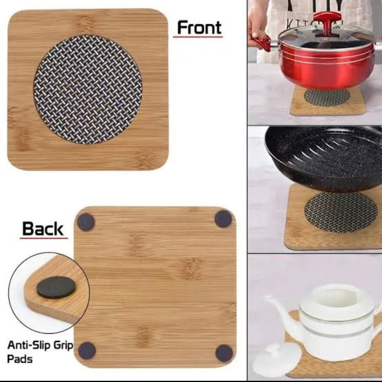 Luxury Bamboo Heat Pad Set – Round & Square Trivets with Anti-Slip Mesh
1pc