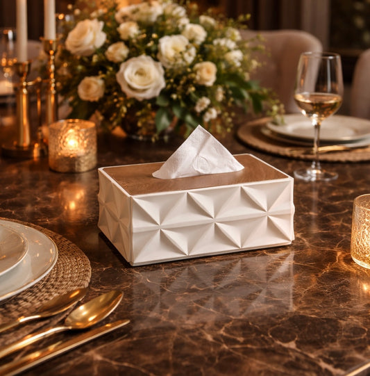Luxury Geometric Tissue Box Holder with Wooden Lid – Premium Home & Office Décor | 1 Pc