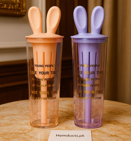 890ml Bunny Ear Cute Tumbler with Straw – Leakproof Travel Cup | Owala-Style Premium Bottle