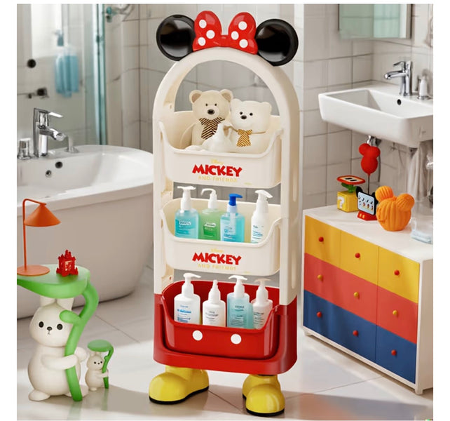 Original Disney Mickey & Minnie 3-Tier Storage Organizer Rack | Multipurpose Standing Storage Shelf for Kids Room & Home