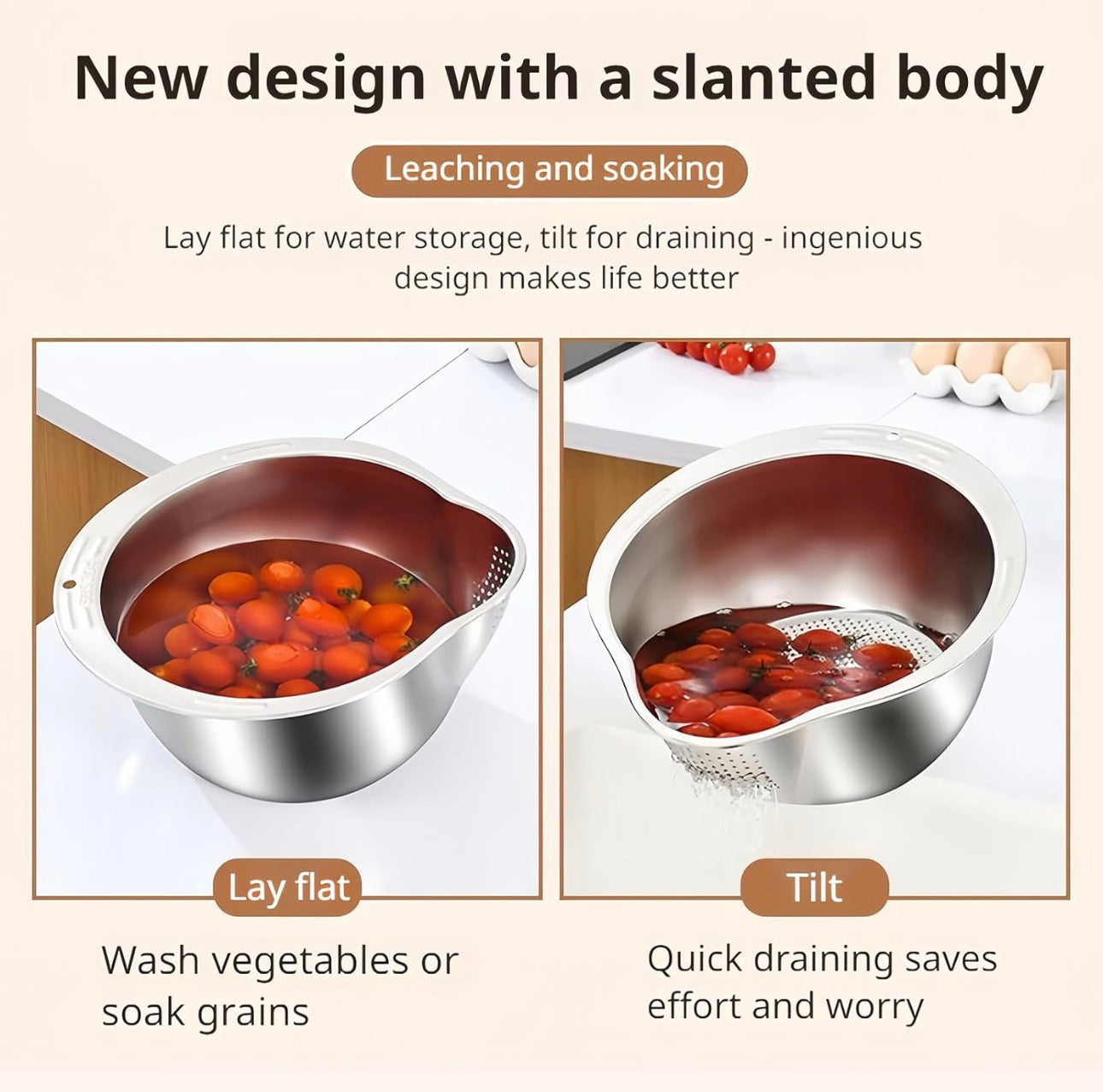 Premium Stainless Steel Strainer & Mixing Bowl Set – Dual Use for Washing, Draining & Cooking Prep