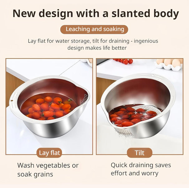 Premium Stainless Steel Strainer & Mixing Bowl Set – Dual Use for Washing, Draining & Cooking Prep