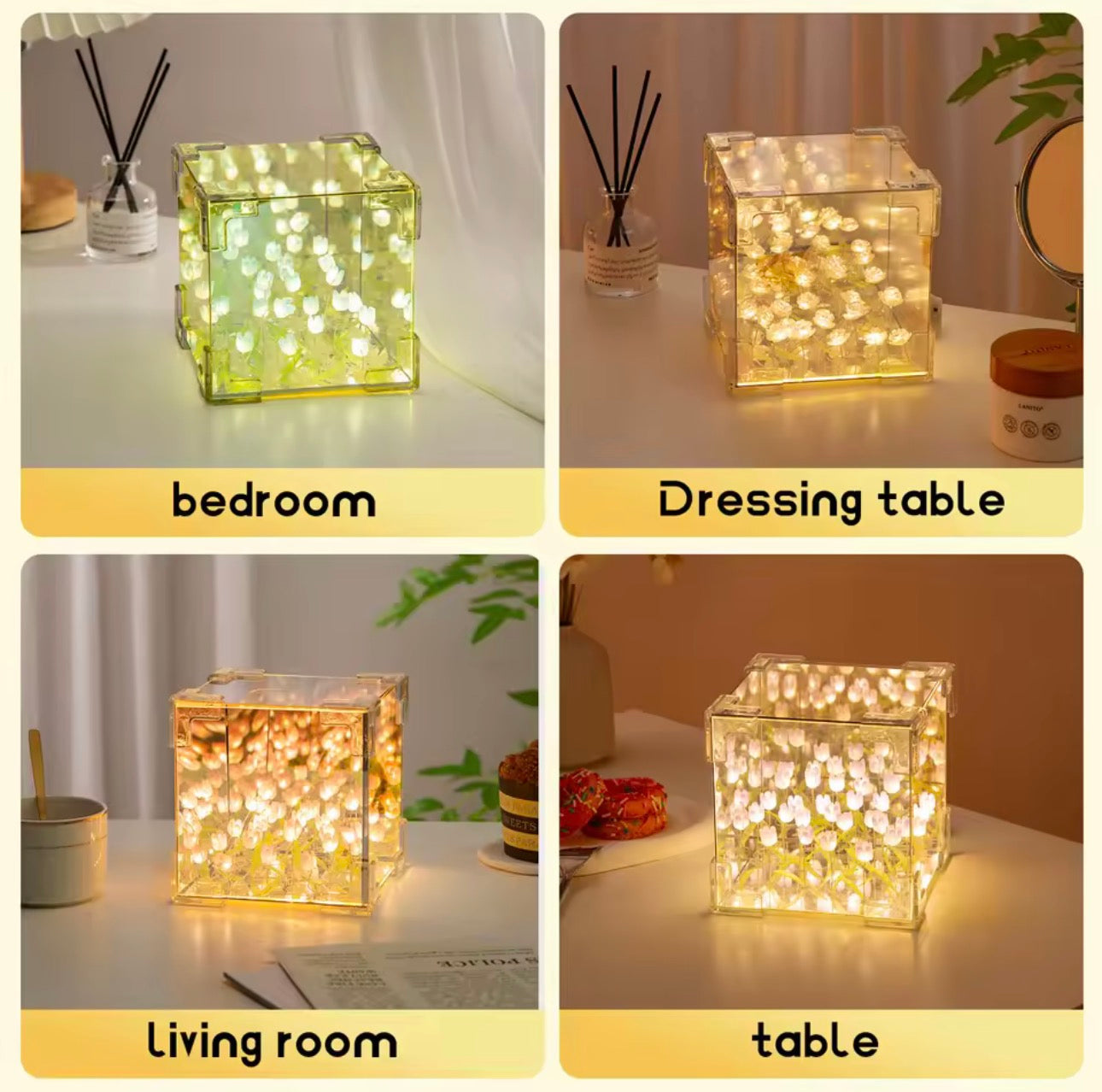 Luxury Tulip Cube Lamp – Decorative LED Flower Light for Home & Living