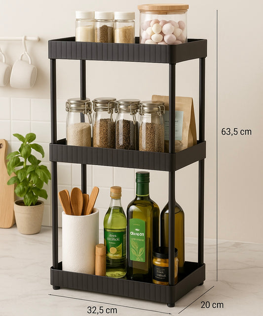 Premium 3-Tier Sliding Kitchen Storage Rack – Black Metal Organizer