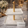 Luxury Marble Finish Multi-Tier Serving & Display Stand with Wooden Handle