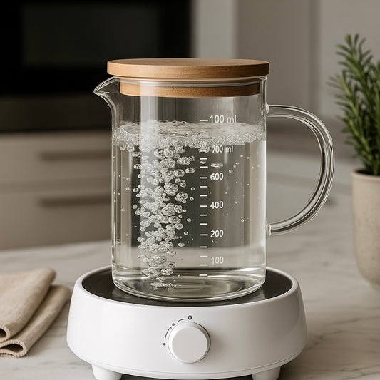 Heat Resistant Borosilicate Glass Measuring Jug with Wooden Lid – 1000ml BBQ