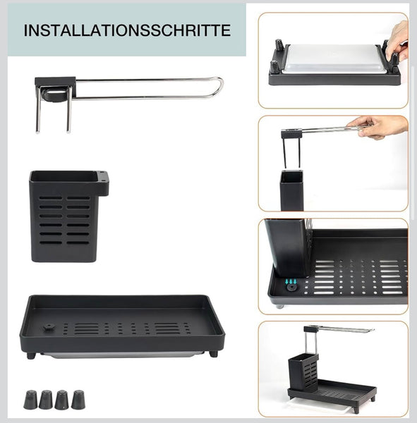 Premium Bathroom Countertop Organizer with Towel Bar & Removable Drain Tray | Multi-Function Sink Caddy