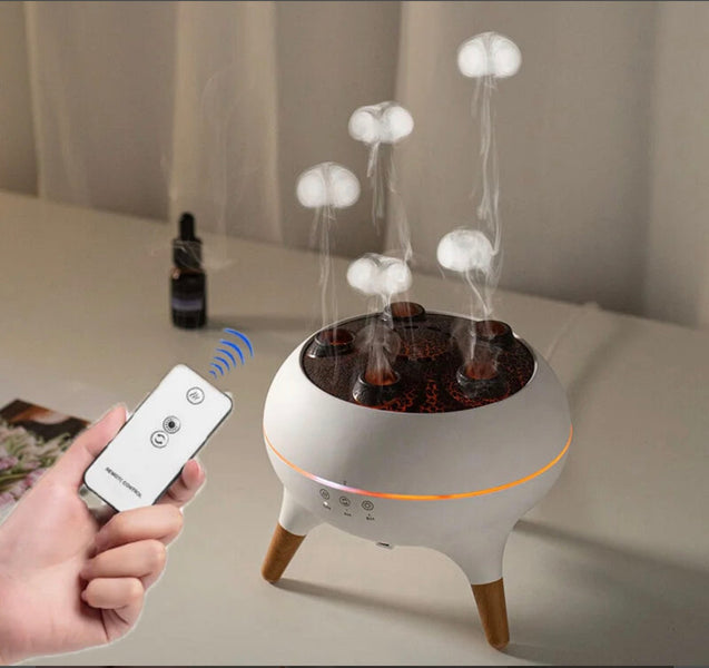 Modern Jellyfish-Style Air Humidifier & Aromatherapy Diffuser – Quiet Mist, Night Light, Wooden Leg Design