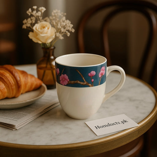 6-Piece Luxury Ceramic Mug Set with Cherry Blossom Design – Tea & Coffee Cups