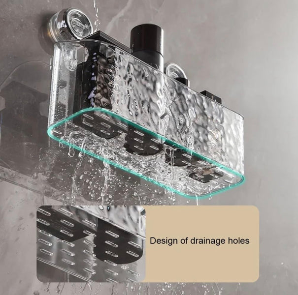 Premium Transparent Wall-Mounted Bathroom Organizer – Double Layer Suction Shelf