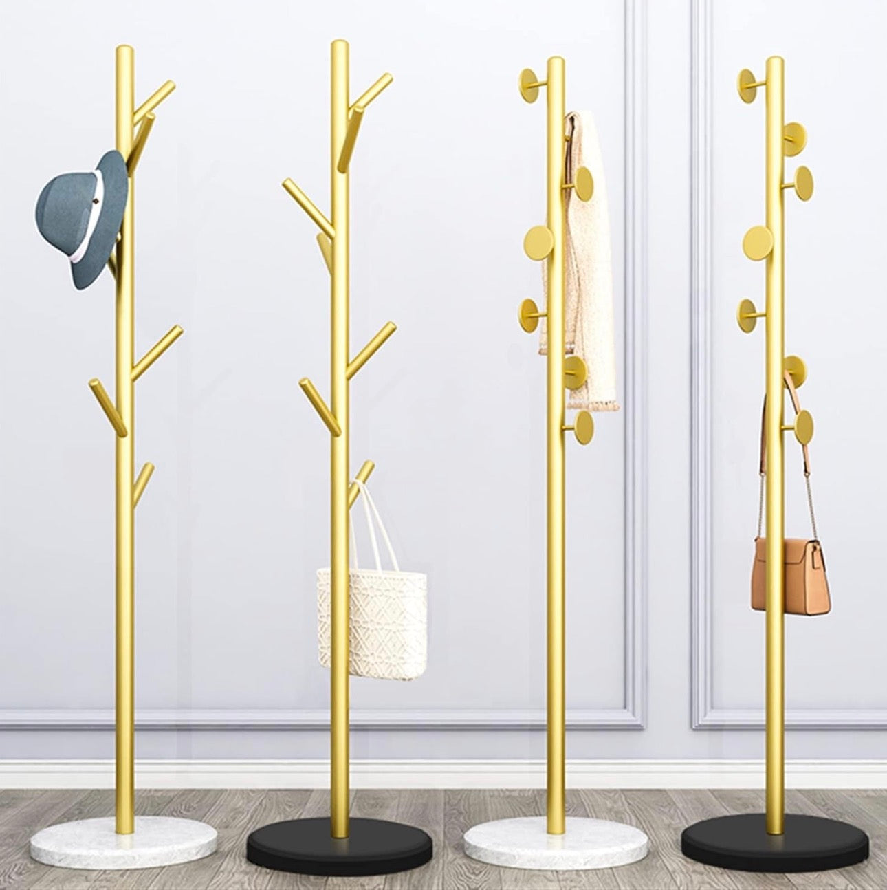 Luxury Tree-Style Standing Coat Rack with Marble Base – Multi Hook Organizer for Bags, Clothes & Accessories