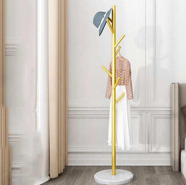 Luxury Tree-Style Standing Coat Rack with Marble Base – Multi Hook Organizer for Bags, Clothes & Accessories