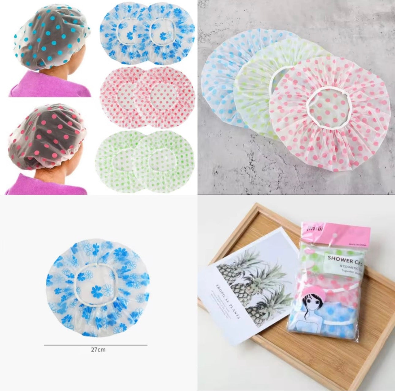 Premium Polka Dot Shower Caps – Waterproof Reusable Bath Caps (Pack of 3)