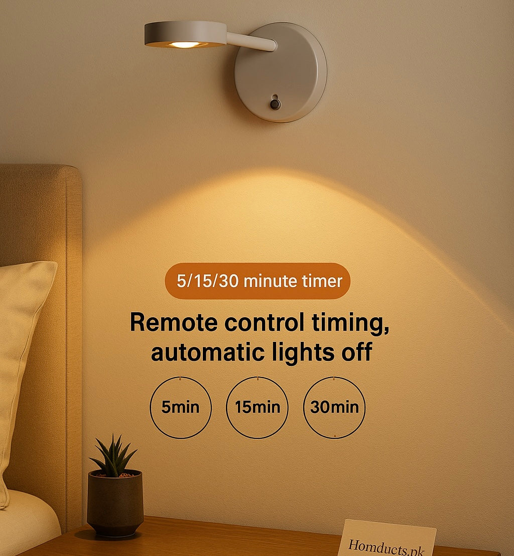 Luxury Modern Wall Reading Light with Remote Control Timer – 5/15/30 Minute Auto-Off LED Lamp