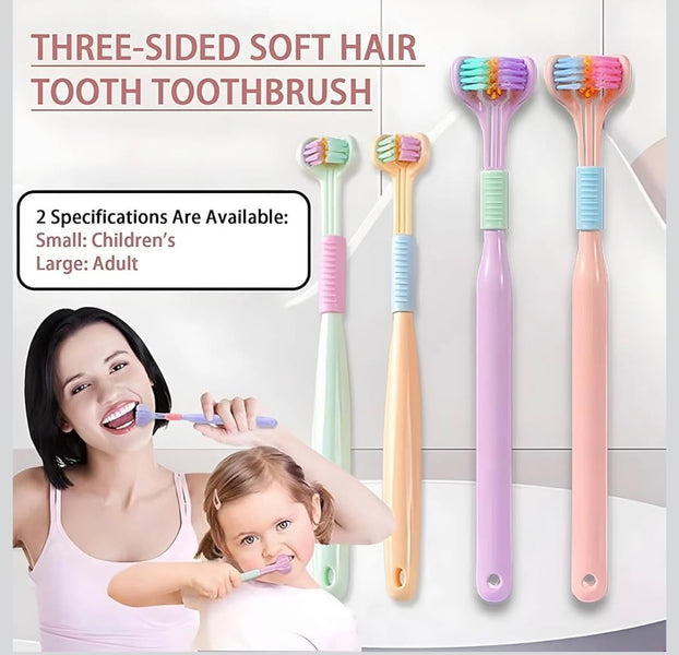 3-Sided Deep Clean Toothbrush – Multi-Angle Soft Bristle Oral Care Brush (1 Pc)