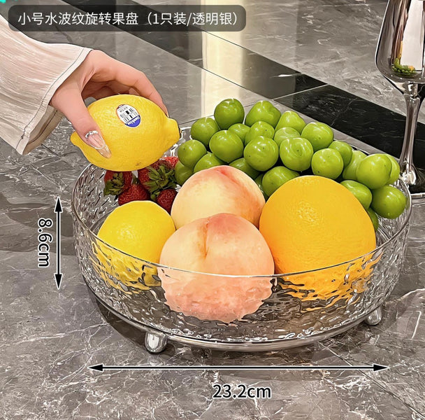Luxury Crystal Rotating Fruit Tray with Silver Stand – 360° Serving Bowl (1 Pc)