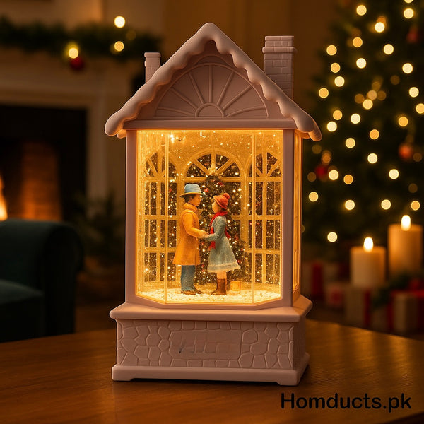 Luxury Christmas Snow House Lantern – Glowing Winter Couple Décor Light