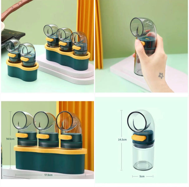 3-in-1 Compact Seasoning Dispenser Set – Rotating Spice Containers with Airtight Lids | Homducts.pk