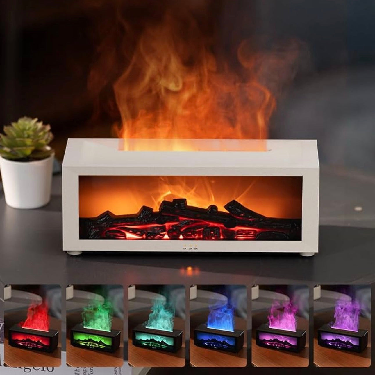 Premium Electric Flame Humidifier Fireplace – Tabletop LED Mist Heater Effect