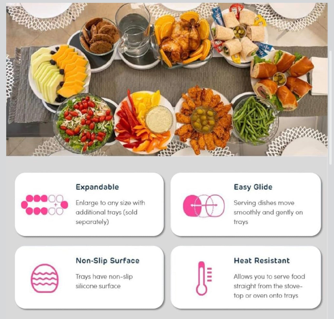 6-Slot Rotating Lazy Susan Serving Tray | Round Food & Snack Serving Platter