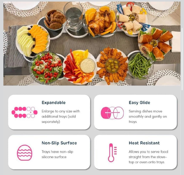 6-Slot Rotating Lazy Susan Serving Tray | Round Food & Snack Serving Platter