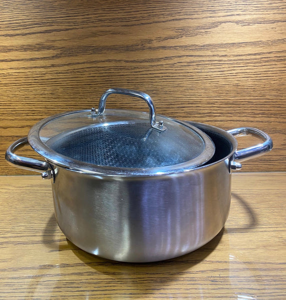 Premium Stainless Steel Cooking Pot with Glass Lid – Honeycomb Non-Stick Coating Deep Stockpot for Everyday Cooking