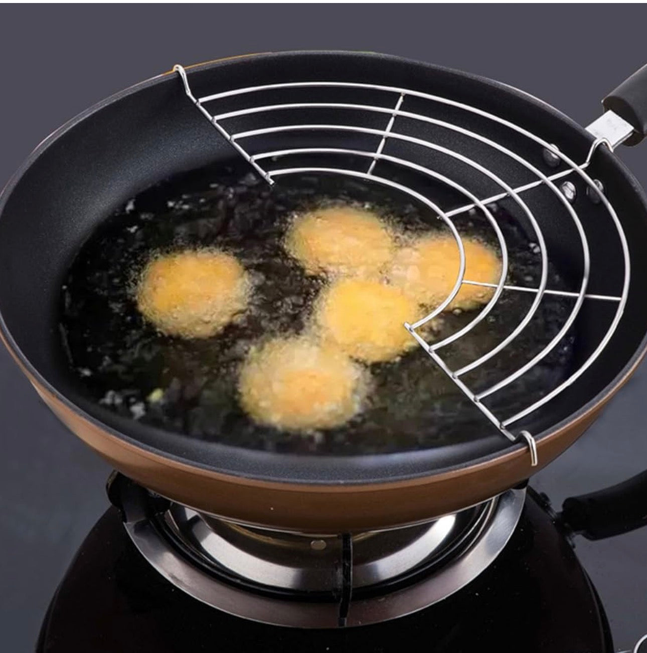 Premium Stainless Steel Frying Pan Oil Splash Guard Rack – Multi-Purpose Kitchen Frying & Draining Stand
