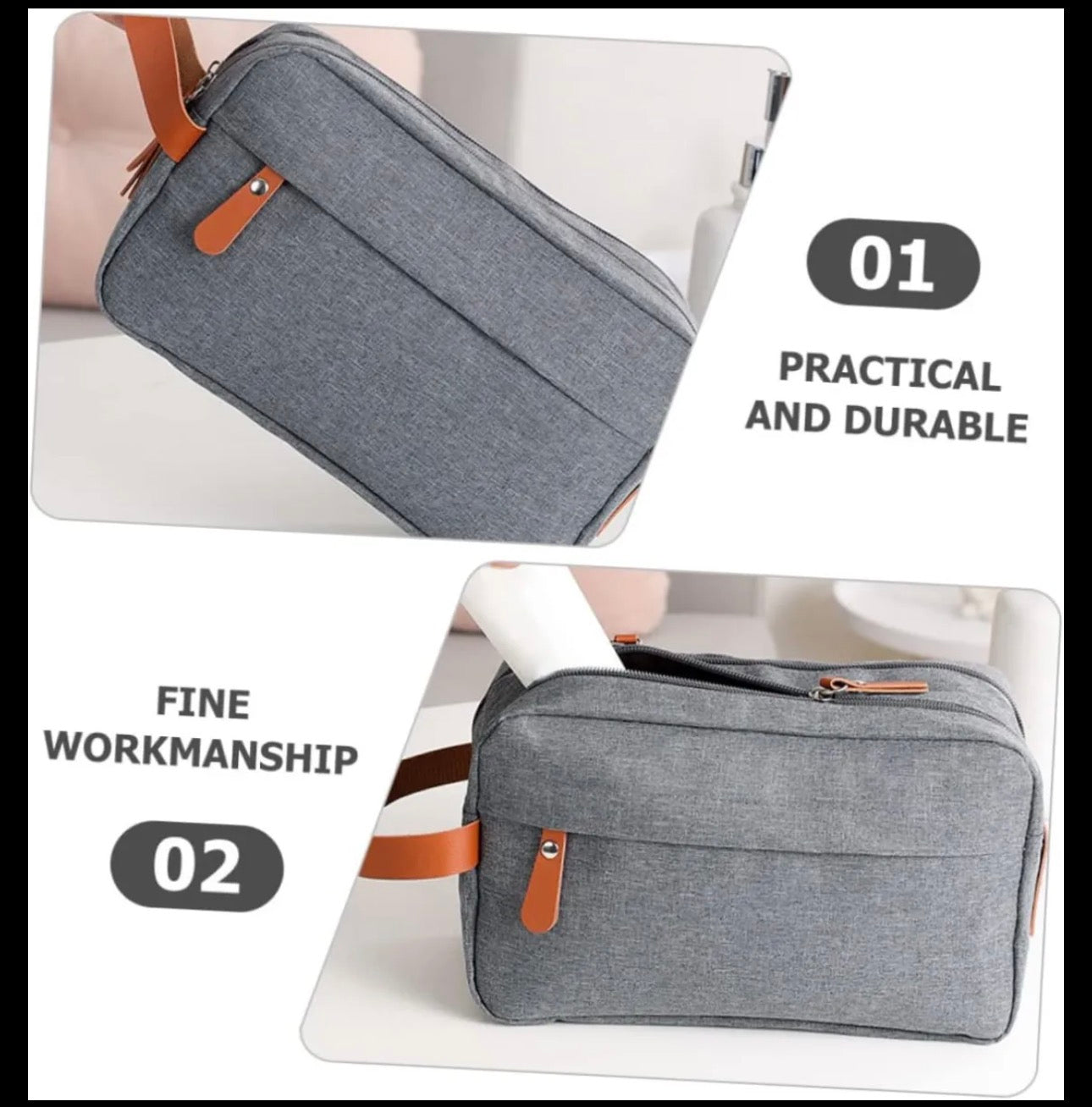 Premium Travel Toiletry Bag – Waterproof Organizer with Leather Handle (25cm)