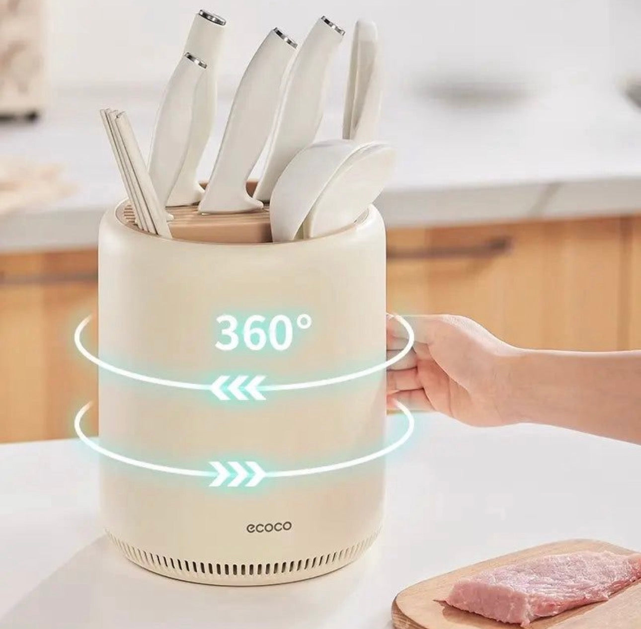 ECOCO Luxury White Kitchen Utensil Holder with Drainage Base – Modern Countertop Cutlery & Knife Organizer