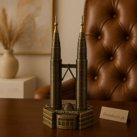 Premium Twin Towers Miniature – Bronze Metal Architectural Showpiece