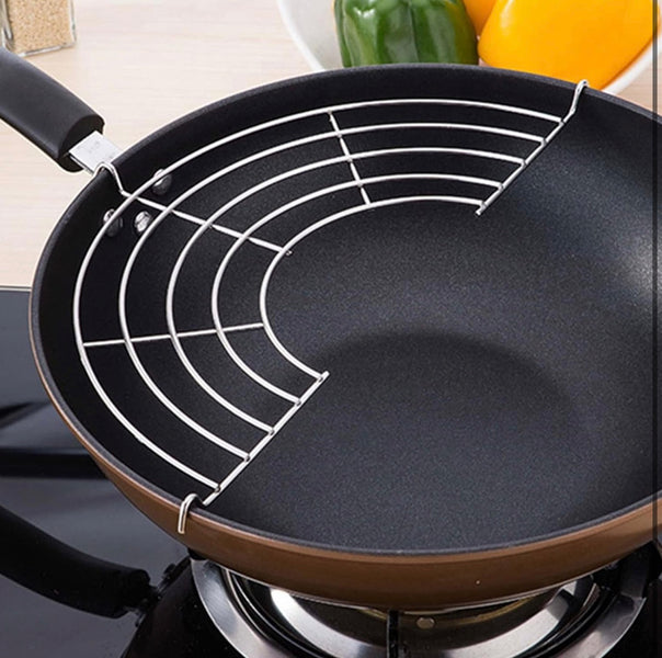 Premium Stainless Steel Frying Pan Oil Splash Guard Rack – Multi-Purpose Kitchen Frying & Draining Stand