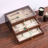 Luxury 3-Layer Wooden Jewelry Organizer Box with Glass Display & Velvet Compartments