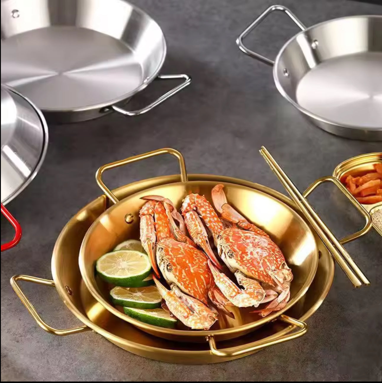 Premium Golden Stainless Steel Pan – 22cm Durable & Elegant Cookware with Dual Handles