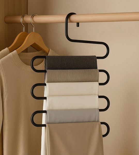 Luxury 5-Tier Space Saving S-Shaped Pants & Scarf Hanger – Heavy Duty Closet Organizer