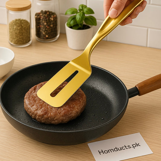 Premium Golden Stainless Steel Cooking Tong – 26cm Multipurpose Food Turner & Spatula for Steak, Pizza & Fish