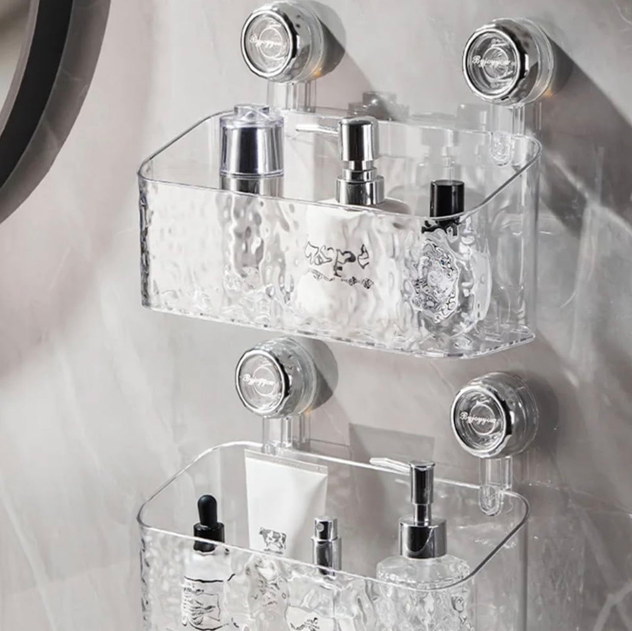 Premium Transparent Wall-Mounted Bathroom Organizer – Double Layer Suction Shelf