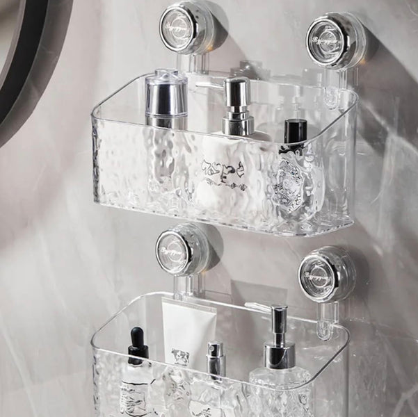Premium Transparent Wall-Mounted Bathroom Organizer – Double Layer Suction Shelf
